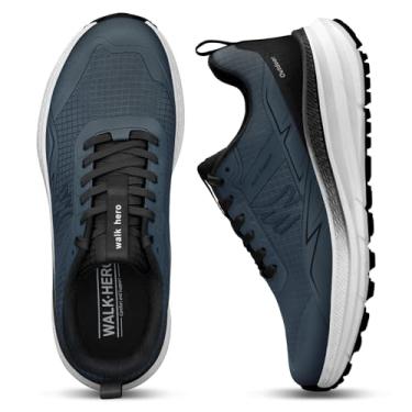 Imagem de Tênis masculino de caminhada para fascite plantar, ortopédico, suporte de arco, leve, impermeável, bico largo, para alívio da dor nos pés e calcanhares, Azul-marinho escuro, 39