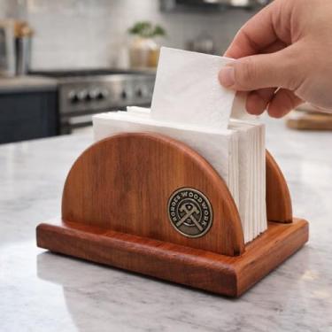 Imagem de Porta Guardanapos de Madeira Maciça Artesanal, Design Elegante para Cozinha, Mesa de Jantar e Área Gourmet, Acabamento Premium