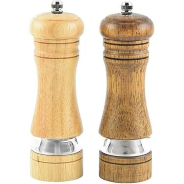 Imagem de Moedor de sal e pimenta de madeira com suporte de madeira conjunto de moedor de pimenta manual rotor de cerâmica ajustável moedor de especiarias (cor: B) (C)