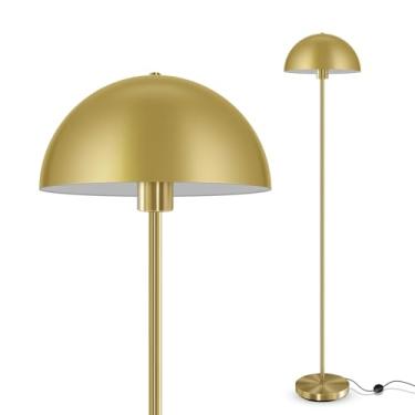 Imagem de Luminária de chão industrial, luminária de chão dourada de latão para sala de estar, luminária de pé moderna de 166 cm de altura, luminária de pé com cúpula de metal, lâmpada de leitura de canto de