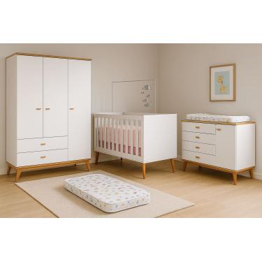 Imagem de Conjunto Infantil Ternura com Berço 2 em 1, Guarda-Roupa, Cômoda e Colchão Herval