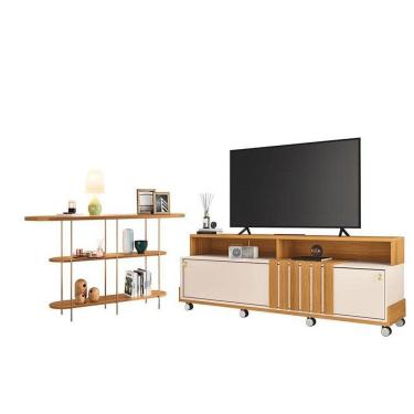 Imagem de Rack Bancada Graci 1.8 Com Aparador Infinity Off White Cinamomo – Hb Móveis