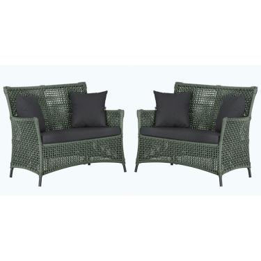 Imagem de 2 Sofás área Externa Igapó Alumínio Preta Corda Náutica E11 Verde