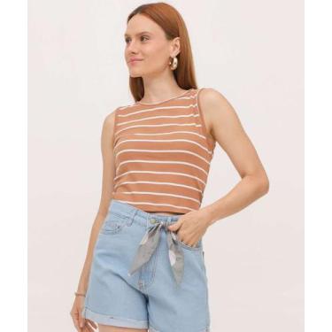 Imagem de Blusa Feminina Listrada Sem Manga Marisa-10058, Bege, PP
