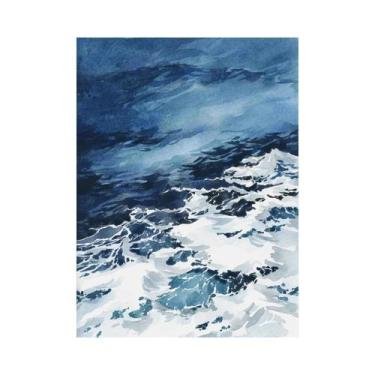 Imagem de Pintura Em Tela Onda Do Oceano Azul Marinho Vintage Arte Costeira Pôst