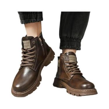 Imagem de Botas De Couro Estilo Retrô Masculinas, Calçados Casuais De Cano Alto 