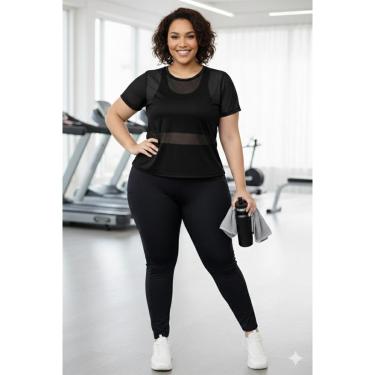 Imagem de Camiseta Tule Feminina Plus Size Preta | Moda Fitness e Casual | 48–50-Feminino