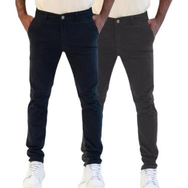 Imagem de Kit 2 Calças Masculina Sarja Elastano Bolso Faca Pro Premium - History