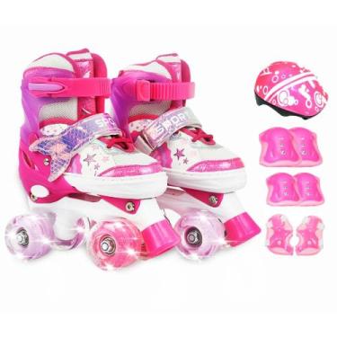 Imagem de Patins Infantil 4 Rodas Ajustável Rodinha Led Sereia + Kit Proteção TA