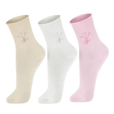 Imagem de Meia Lupo Cano Médio Sem Punho 4421-089 C/3, Areia, Branco, Rosa, 34-3