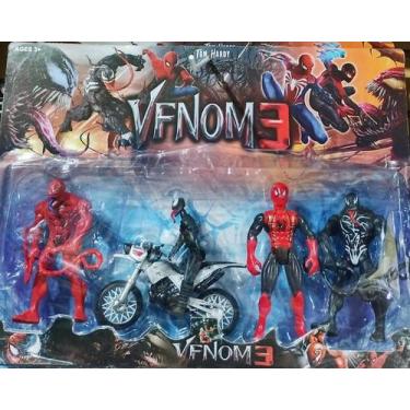 Imagem de Brinquedo 4 Bonecos Homem Aranha e Inimigos Venom com Moto - Toys