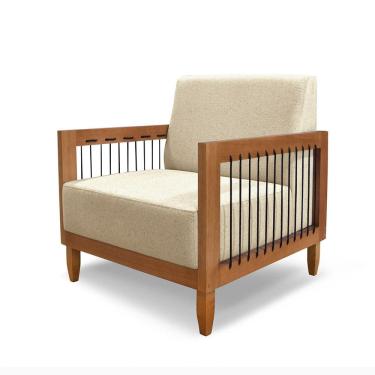 Imagem de Poltrona Decorativa Base de Madeira Daia Linho Dourado - Loja Sheep