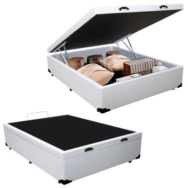 Imagem de Cama Box Baú Casal Sintético Mega Cama Branco 138x188x45cm