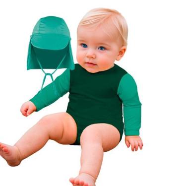 Imagem de Conjunto Body Bebê Manga Longa Infantil Boné Térmico Proteção Solar UV