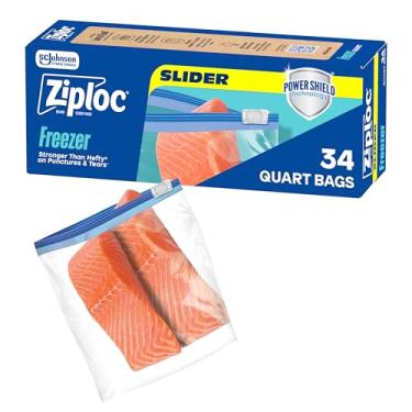 Imagem de Ziploc Sacos deslizantes para freezer para armazenamento de alimentos, tecnologia Power Shield para maior durabilidade, 34 unidades