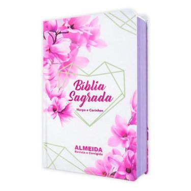 Imagem de Biblia Sagrada Flores Lilás Palavras de Jesus Em Vermelho - Capa Dura 