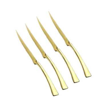 Imagem de Conjunto De Facas De Jantar Em Aço Inoxidável Dourado E Prateado 4 Peç