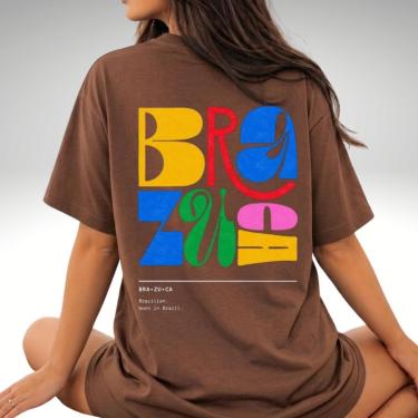 Imagem de Camiseta Oversized Feminina Brazuca Estampa Brasil Estilosa Confortável Academia 100 Algodão-Feminino