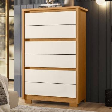Imagem de Cômoda Quarto 79cm 6 Gavetas Ayron Cinamomo/Off A02 - Mpozenato