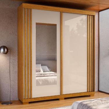 Imagem de Guarda Roupa Athena com Espelho 2 Portas corrediças e 6 Pés inclusos A