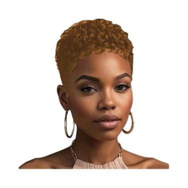 Imagem de Peruca Feminina Curta Pixie Afro Cacheada Kinky Brasileira De Cabelo H
