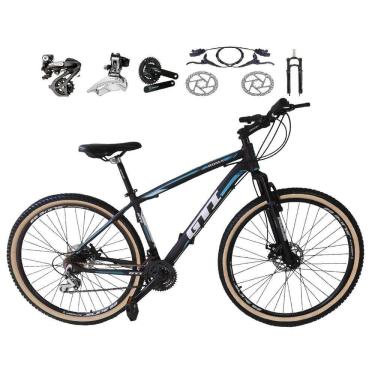 Imagem de Bicicleta aro 29 Gti Roma Shimano Altus 24V Freio a Disco Hidráulico Garfo com Trava Pneu com Faixa Bege - Preto\Azul