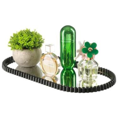 Imagem de Bandeja Decorativa Com Espelho Taças Perfumes Lavabo Suporte Banheiro 