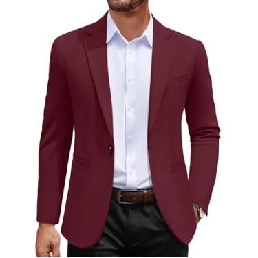 Imagem de COOFANDY Blazer masculino casual com um botão, casaco esportivo de malha leve, Vinho tinto, P