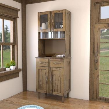 Imagem de Armário de Cozinha 4 Portas Rústico Madeira Maciça Castanho - Panorama Móveis
