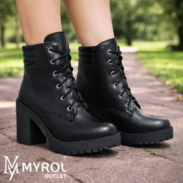 Imagem de Bota Coturno Feminino Salto Alto Macia Confortavel Tratorada