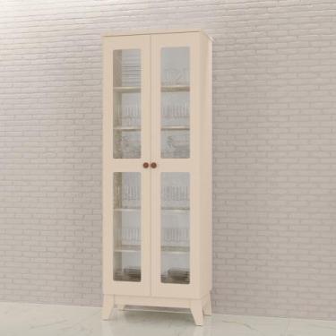 Imagem de Cristaleira Braga 100 em MDF com 2 portas e kit pés - MH Móveis, Off W