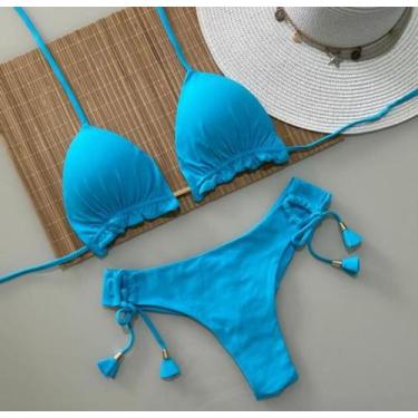 Imagem de Biquini Cortininha com Calcinha Fio Duplo - Nayklê Moda Praia, Azul pi