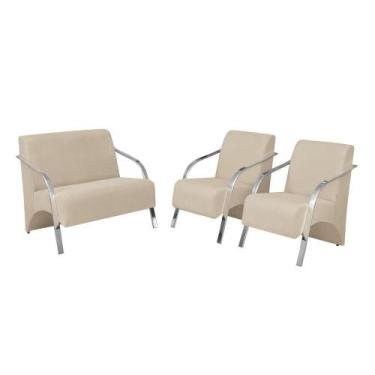 Imagem de Conjunto Poltronas Vênus Braços Alumínio Suede Bege - D SALLA