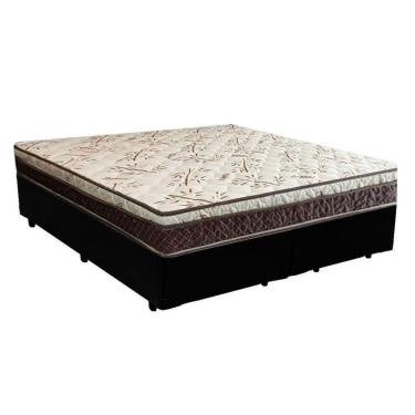 Imagem de Cama Box Casal Bipartido Blindado Sintético + Colchão Casal Espuma Extra Firme D33 Eleg...