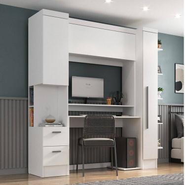 Imagem de Quarto Completo com Escrivaninha Viena 3 Portas 2 Gavetas Espresso Móveis Branco