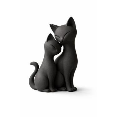 Imagem de Escultura Gato Gatinho Dupla Decoração Adorno Pet Cores Top Cor:Preto 