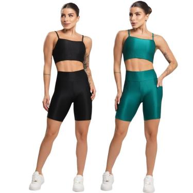 Imagem de KIT 2 Conjunto Fitness Top e Bermuda Com Bolso Vekyo Academia Treino Moda Feminina Musc...