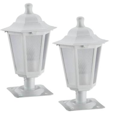 Imagem de Kit 2 Postes Balizadores de Jardim Branco Colonial Alumínio 18x31cm Le
