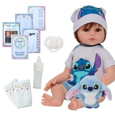 Imagem de Bebé Reborn Realista Olhos Castanhos Vinil Menino Acessórios - Cegonha