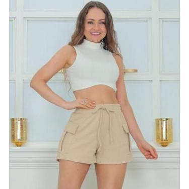 Imagem de Short Feminino Cargo Moletinho com Bolso Cadarço Moda Verão - G-Store,