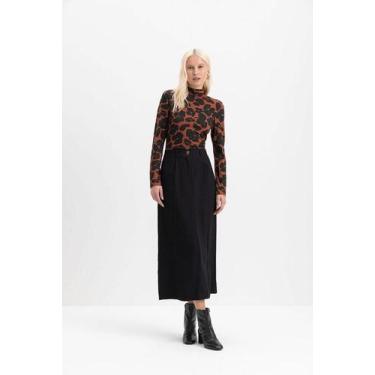 Imagem de Saia feminina midi em alfaiataria essendi - G, G, Preto