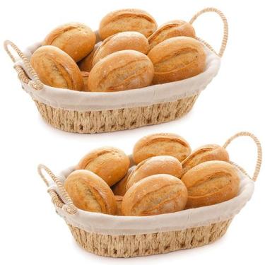 Imagem de Kit 2 Cesto Oval de Papel com Alça e Forro em Tecido Pão Frutas Piquen