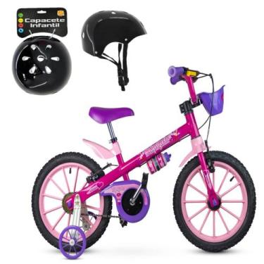 Imagem de Bicicleta Menina Aro16 Até 30kg Garrafinha Nathor + Capacete
