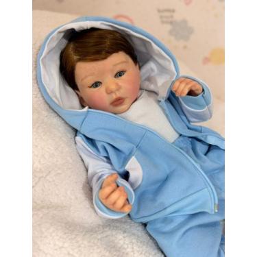 Imagem de Bebe Reborn Boneca Príncipe Fio A Fio Toma Banho Vinil, 50cm , Enxoval