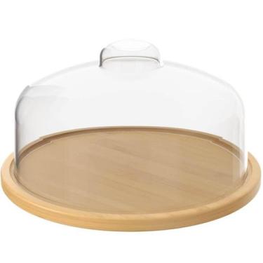 Imagem de Kit 2 Boleira Pedestal com Cúpula Porta Bolo Bambu Tampa Plástica 26x2