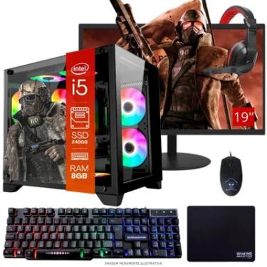 Imagem de Computador PC Gamer Completo Tob Intel Core I5 SSD 240GB 8GB Gabinete Aquário Teclado Mouse Mouse Pad E Headset Gamer Monitor 19" WINDOWS 10 Pro Trial