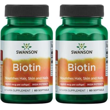 Imagem de Swanson Vitamina Biotina 10000 mcg 60 Softgels Pacote com 2