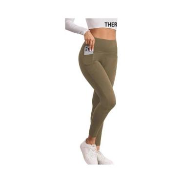 Imagem de Leggings Femininas De Cintura Alta Com Forro Térmico E Bolsos, Quentes