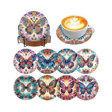 Imagem de Conjunto De 8 Porta-Copos De Pintura Diamante Para Adultos Com Suporte