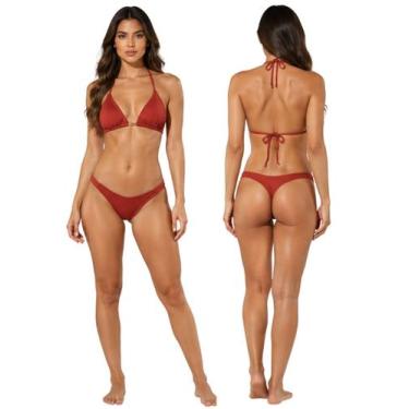 Imagem de Biquíni Feminino Cortininha Com Bojo Liso e Calcinha Tanga Semi Fio - 